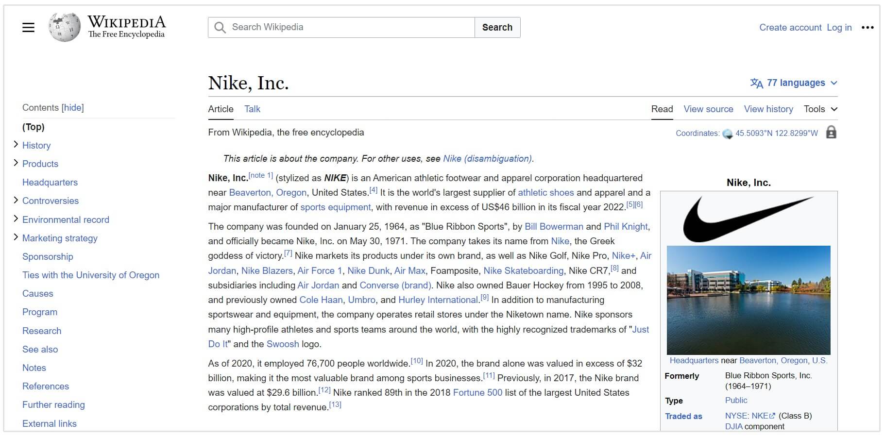 nike wikipedia pagina